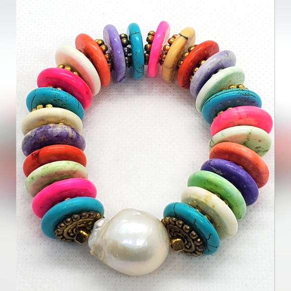 GiuliA Bracelets-handmade Colorful Beaded with Real Baroque Pearl Accent - Picture 2 of 4